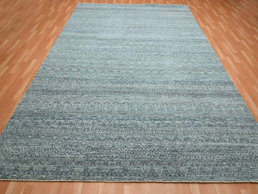 9'0" x 12'2" New Hand Knotted Grey Wool Rectangle Oriental Rug - MOA10275543