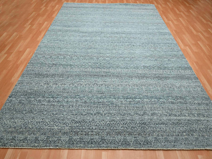 9'0" x 12'2" New Hand Knotted Grey Wool Rectangle Oriental Rug - MOA10275543