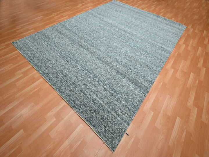 9'0" x 12'2" New Hand Knotted Grey Wool Rectangle Oriental Rug - MOA10275543