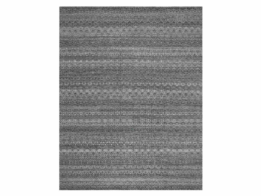 9'2" x 11'10" New Hand Knotted Black Wool Rectangle Oriental Rug - MOA10275545
