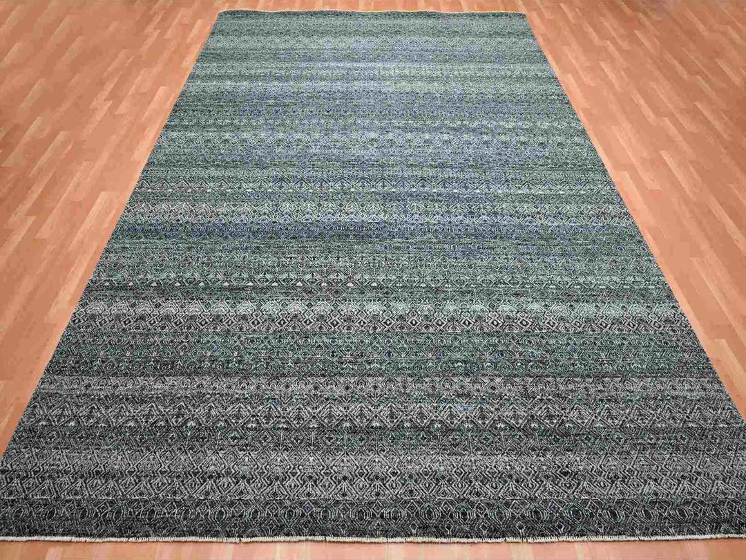 9'2" x 11'10" New Hand Knotted Black Wool Rectangle Oriental Rug - MOA10275545