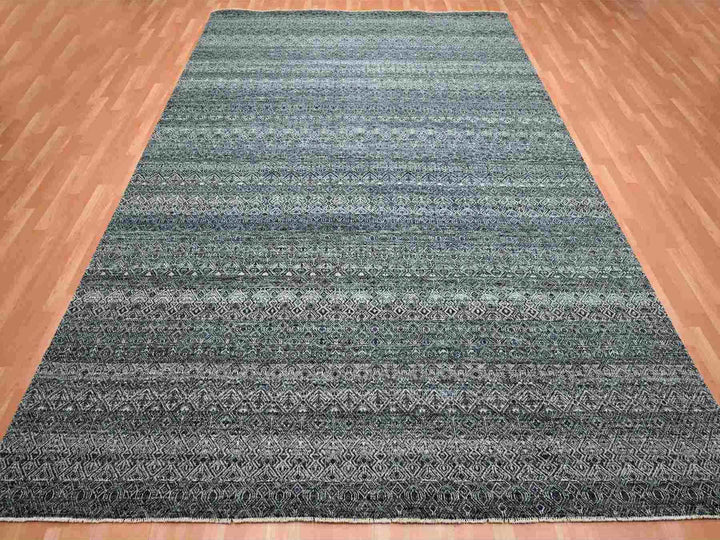 9'2" x 11'10" New Hand Knotted Black Wool Rectangle Oriental Rug - MOA10275545