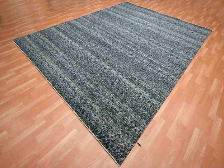 9'2" x 11'10" New Hand Knotted Black Wool Rectangle Oriental Rug - MOA10275545