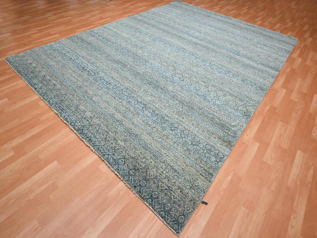 9'0" x 12'2" New Hand Knotted Grey Wool Rectangle Oriental Rug - MOA10275546