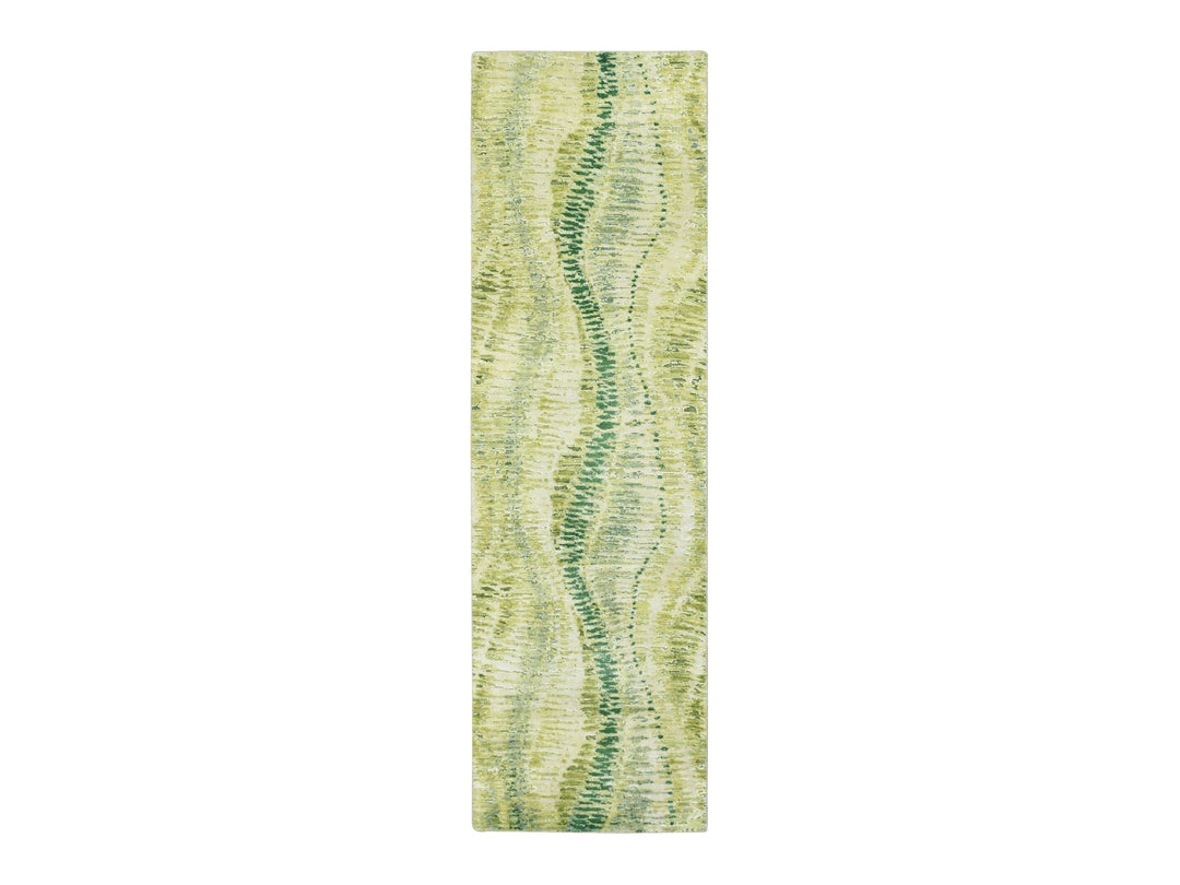 2'5" x 8'3" New Hand Knotted Green Silk Runner Oriental Rug - MOA10275548