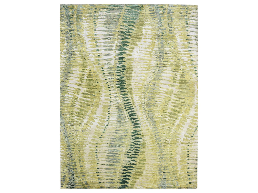 9'0" x 12'2" New Hand Knotted Green Silk Rectangle Oriental Rug - MOA10275551