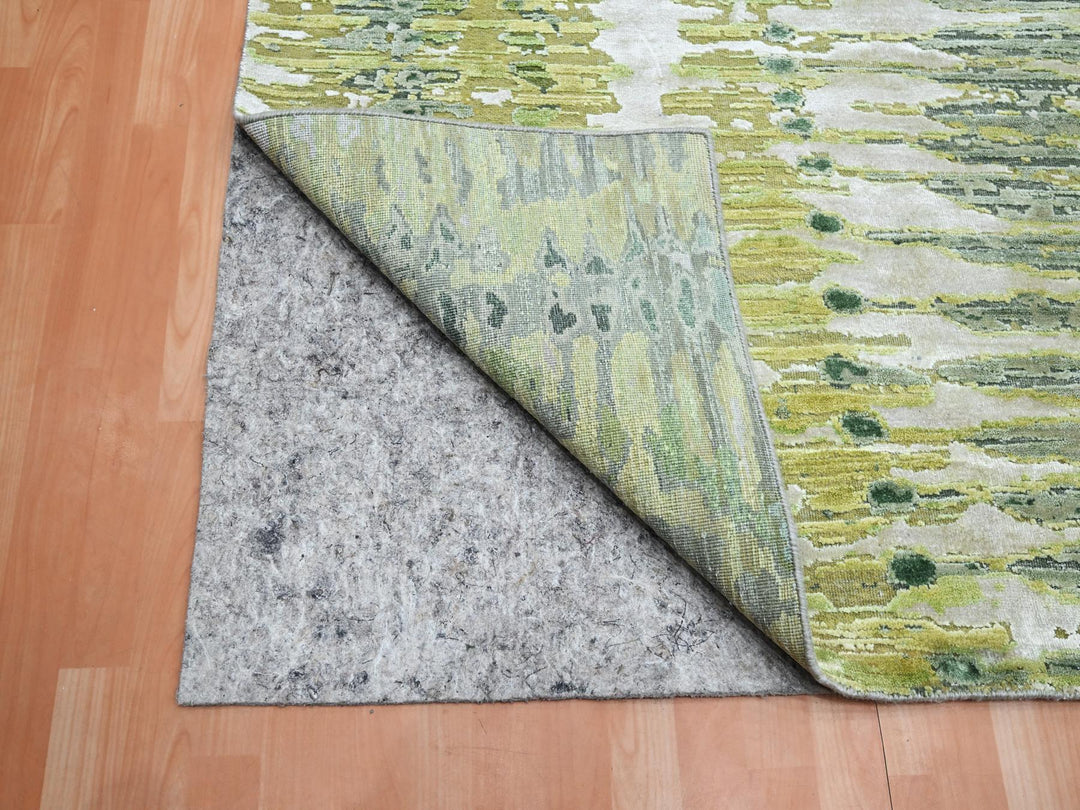 9'0" x 12'2" New Hand Knotted Green Silk Rectangle Oriental Rug - MOA10275551