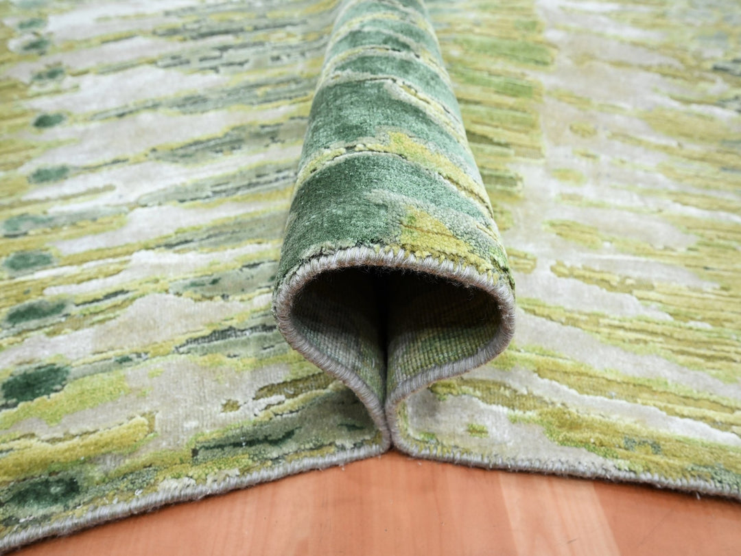 9'0" x 12'2" New Hand Knotted Green Silk Rectangle Oriental Rug - MOA10275551