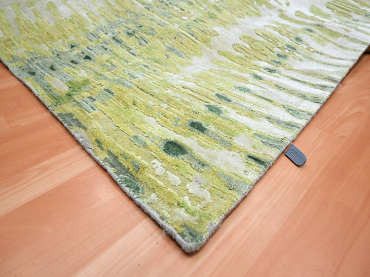 9'0" x 12'2" New Hand Knotted Green Silk Rectangle Oriental Rug - MOA10275551