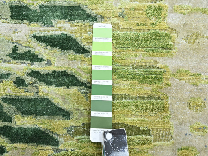 9'0" x 12'2" New Hand Knotted Green Silk Rectangle Oriental Rug - MOA10275551