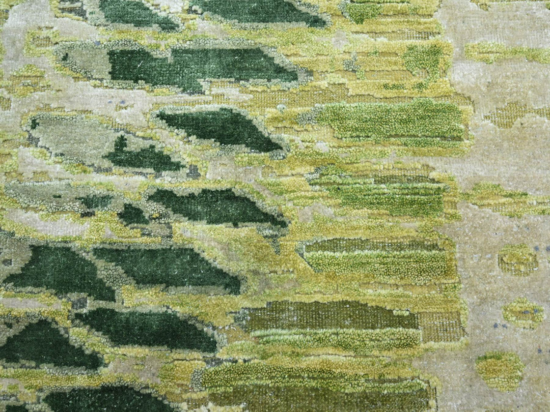 9'0" x 12'2" New Hand Knotted Green Silk Rectangle Oriental Rug - MOA10275551