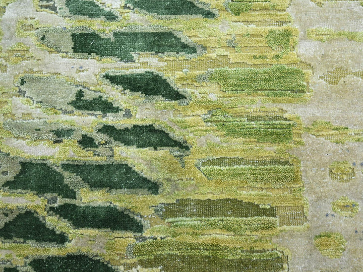 9'0" x 12'2" New Hand Knotted Green Silk Rectangle Oriental Rug - MOA10275551