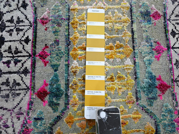 8'0" x 8'1" New Hand Knotted Yellow Wool & Silk Round Oriental Rug - MOA10275552