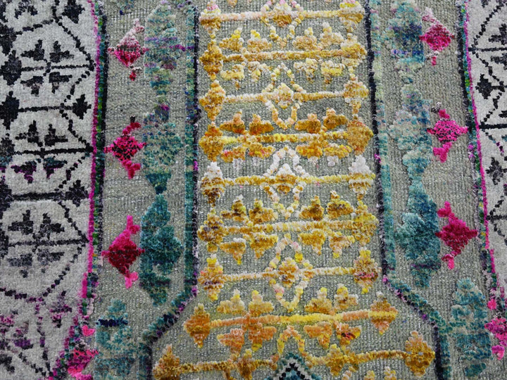 8'0" x 8'1" New Hand Knotted Yellow Wool & Silk Round Oriental Rug - MOA10275552