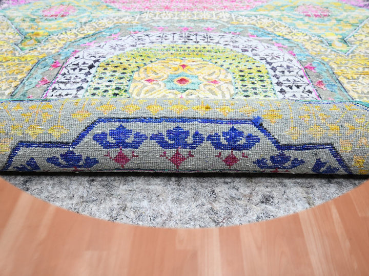 6'0" x 6'1" New Hand Knotted Yellow Wool & Silk Round Oriental Rug - MOA10275553