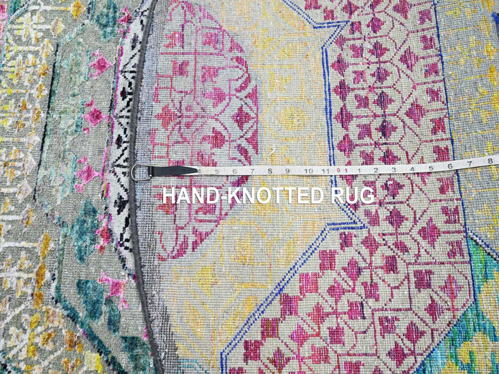 6'0" x 6'1" New Hand Knotted Yellow Wool & Silk Round Oriental Rug - MOA10275553