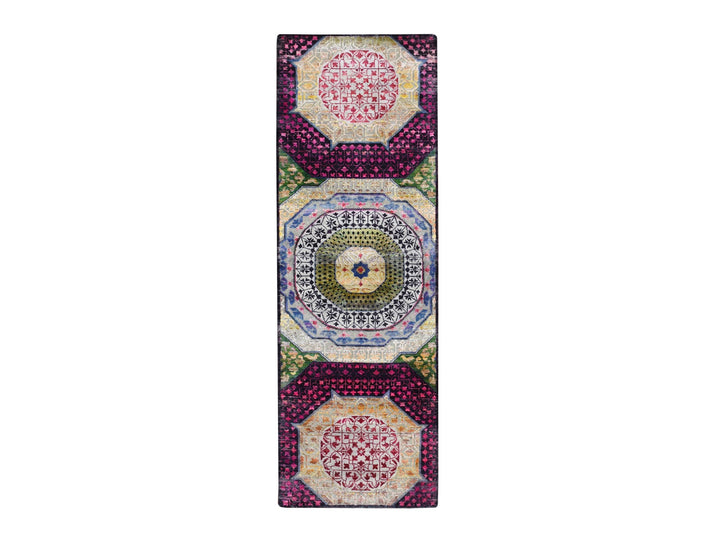 2'9" x 8'1" New Hand Knotted Red Wool & Silk Runner Oriental Rug - MOA10275555