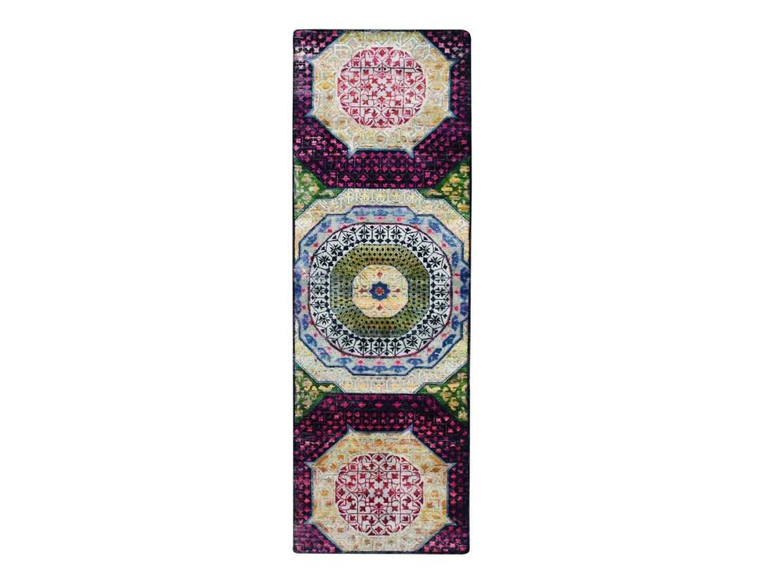 2'8" x 8'1" New Hand Knotted Red Wool & Silk Runner Oriental Rug - MOA10275556
