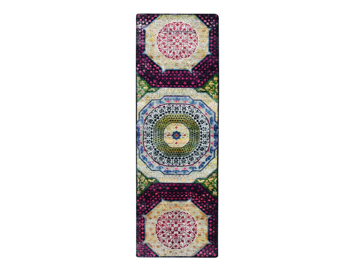 2'8" x 8'1" New Hand Knotted Red Wool & Silk Runner Oriental Rug - MOA10275556