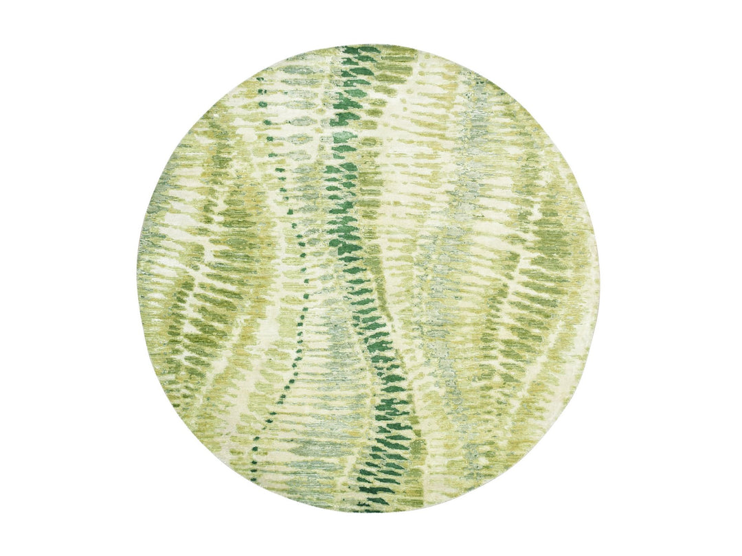 7'11" x 8'0" New Hand Knotted Green Silk Round Oriental Rug - MOA10275558
