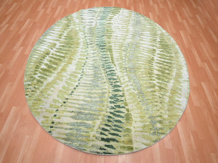 7'11" x 8'0" New Hand Knotted Green Silk Round Oriental Rug - MOA10275558