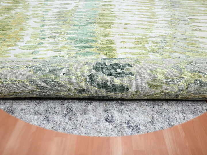 7'11" x 8'0" New Hand Knotted Green Silk Round Oriental Rug - MOA10275558