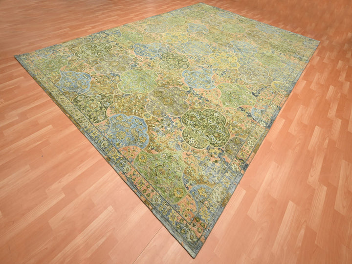 10'0" x 14'3" New Hand Knotted Green Wool Rectangle Oriental Rug - MOA10275561
