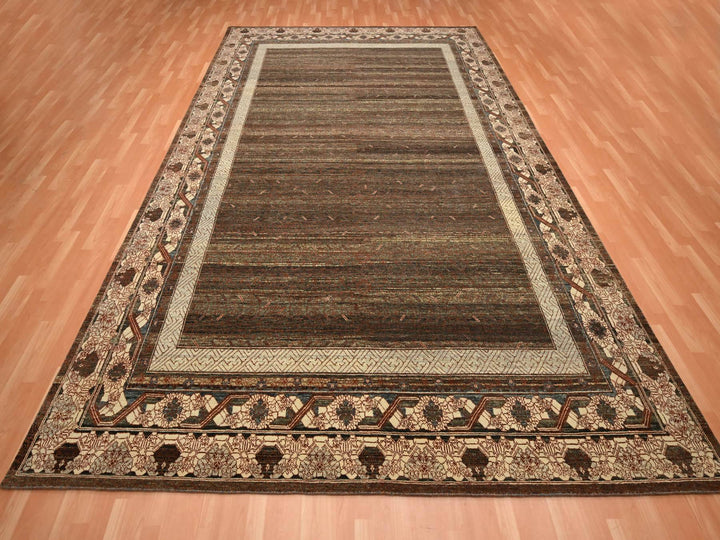 9'11" x 14'3" New Hand Knotted Brown Wool Rectangle Oriental Rug - MOA10275562
