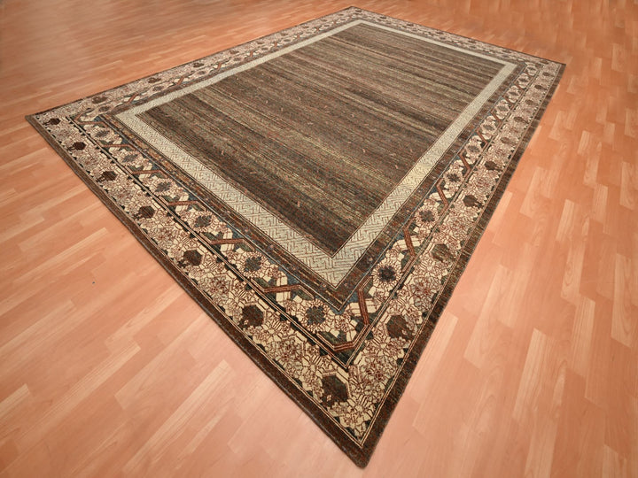 9'11" x 14'3" New Hand Knotted Brown Wool Rectangle Oriental Rug - MOA10275562