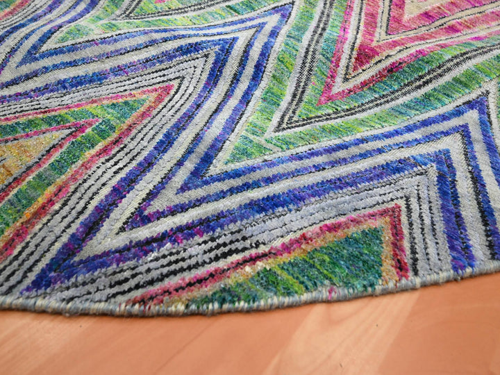 9'8" x 9'10" New Hand Knotted Pink Wool & Silk Round Oriental Rug - MOA10275568