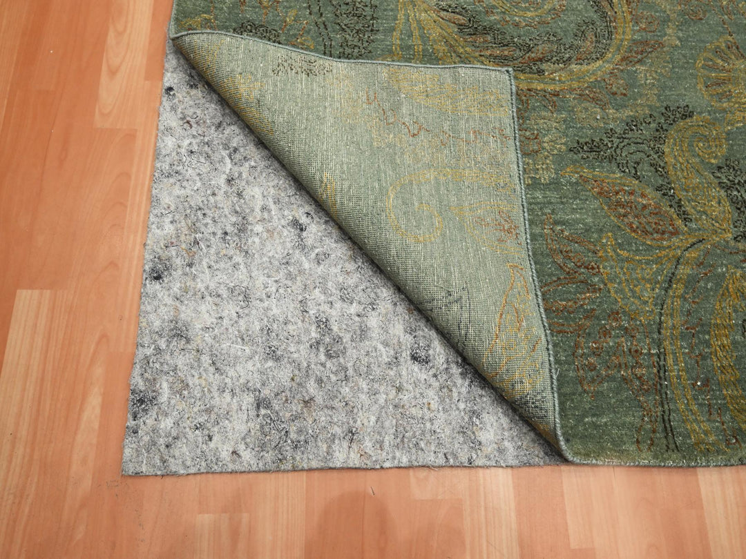 8'11" x 11'8" New Hand Knotted Green Wool & Silk Rectangle Oriental Rug - MOA10275569