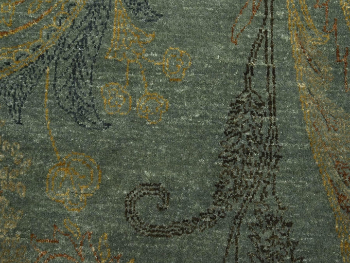 8'11" x 11'8" New Hand Knotted Green Wool & Silk Rectangle Oriental Rug - MOA10275569
