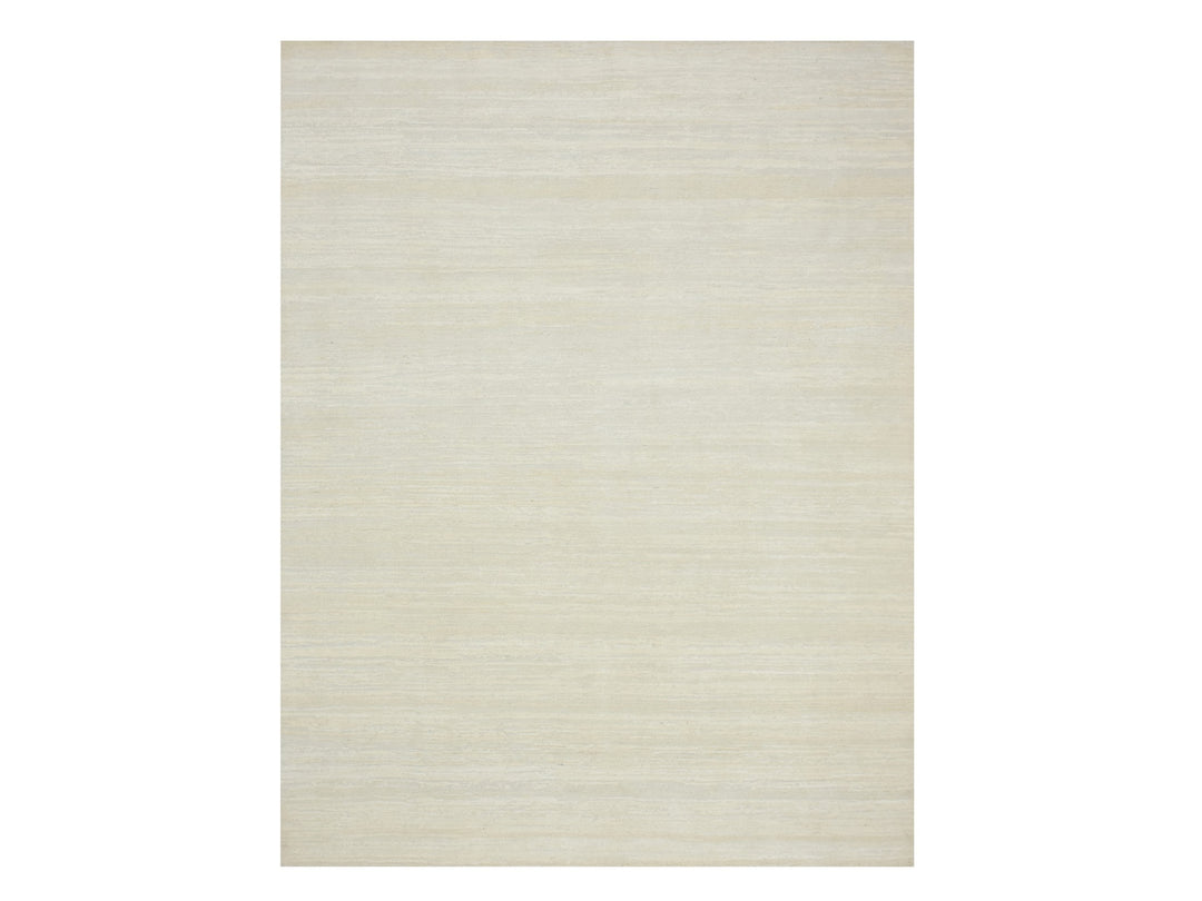 9'0" x 11'10" New Hand Knotted Ivory Wool Rectangle Oriental Rug - MOA10275570