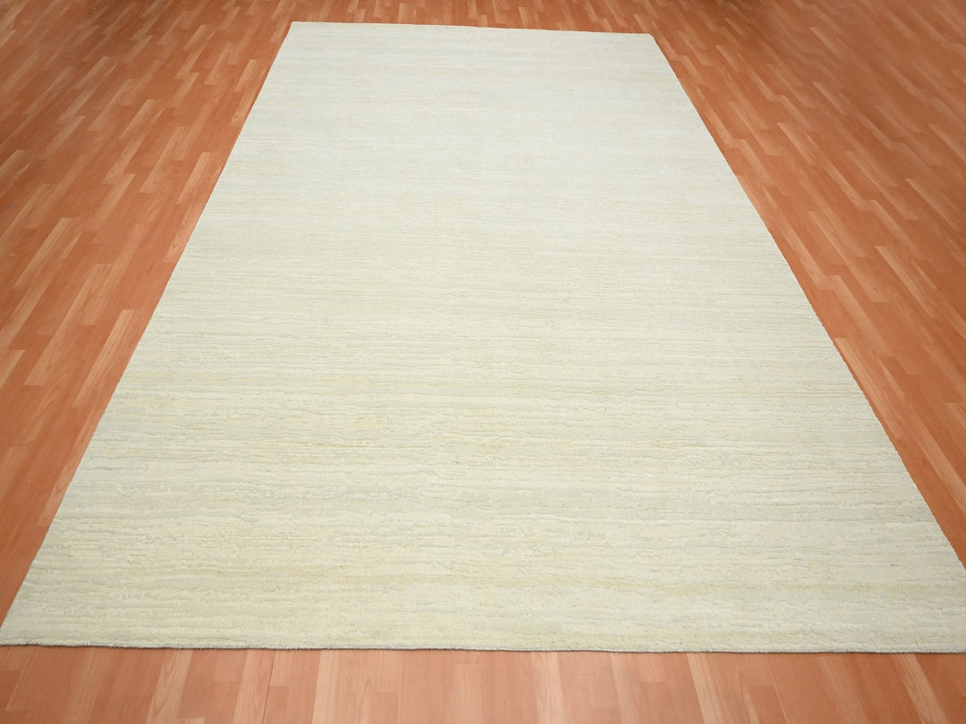 9'0" x 11'10" New Hand Knotted Ivory Wool Rectangle Oriental Rug - MOA10275570