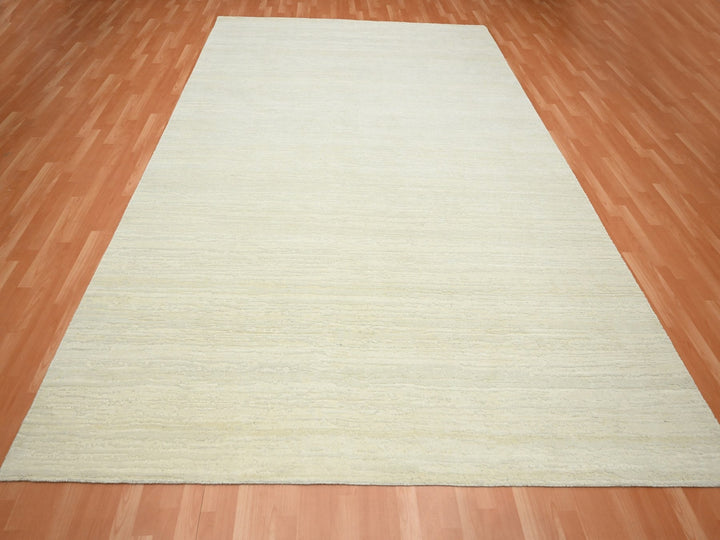 9'0" x 11'10" New Hand Knotted Ivory Wool Rectangle Oriental Rug - MOA10275570
