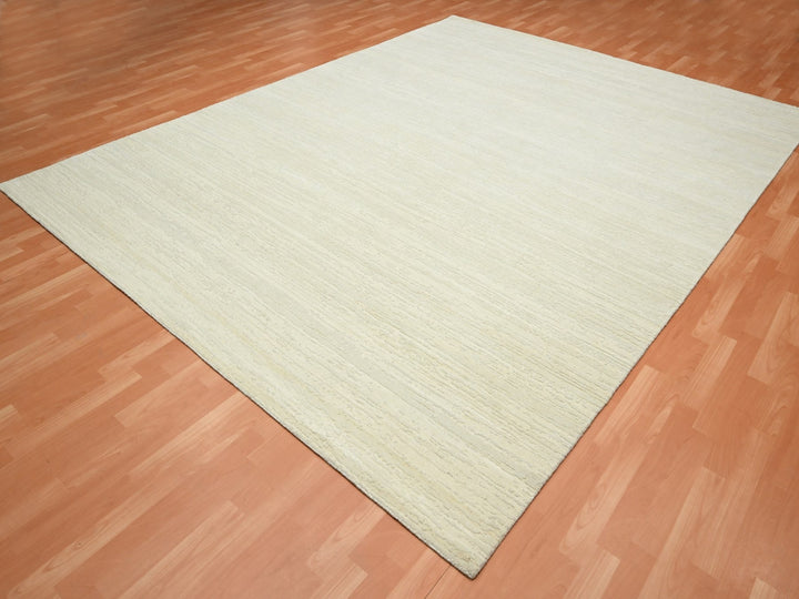 9'0" x 11'10" New Hand Knotted Ivory Wool Rectangle Oriental Rug - MOA10275570