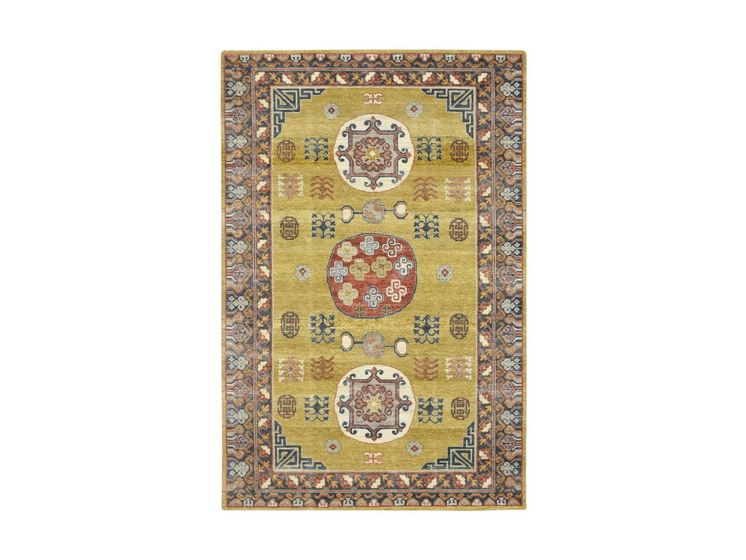 6'1" x 9'4" New Hand Knotted Green Wool Rectangle Oriental Rug - MOA10275572