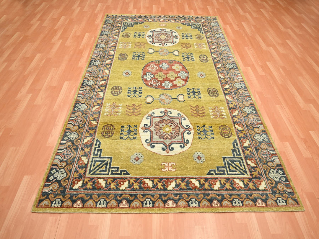 6'1" x 9'4" New Hand Knotted Green Wool Rectangle Oriental Rug - MOA10275572