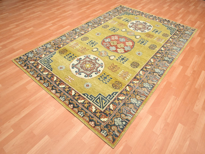 6'1" x 9'4" New Hand Knotted Green Wool Rectangle Oriental Rug - MOA10275572
