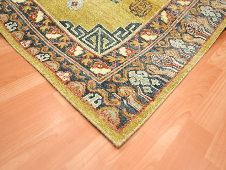 6'1" x 9'4" New Hand Knotted Green Wool Rectangle Oriental Rug - MOA10275572