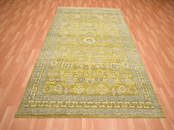 6'2" x 9'3" New Hand Knotted Green Wool Rectangle Oriental Rug - MOA10275573