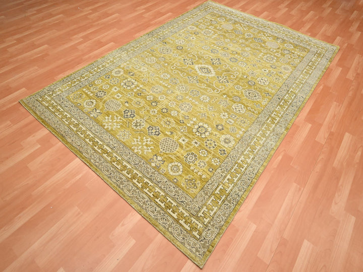 6'2" x 9'3" New Hand Knotted Green Wool Rectangle Oriental Rug - MOA10275573