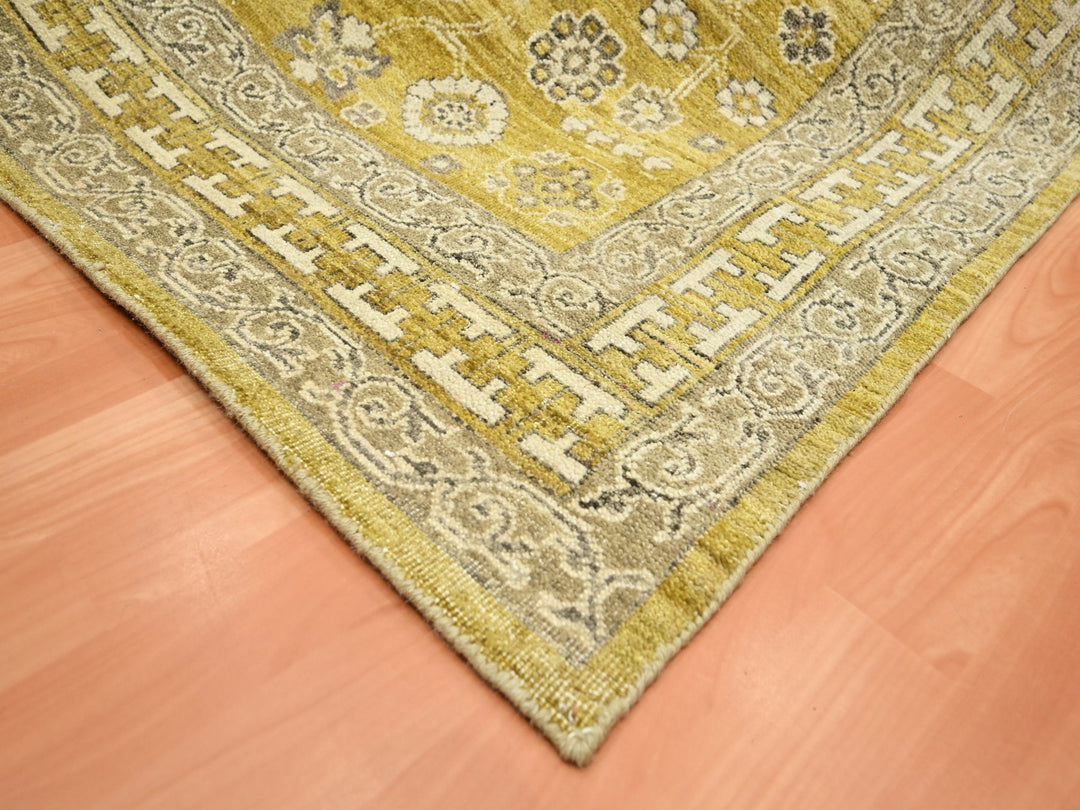 6'2" x 9'3" New Hand Knotted Green Wool Rectangle Oriental Rug - MOA10275573