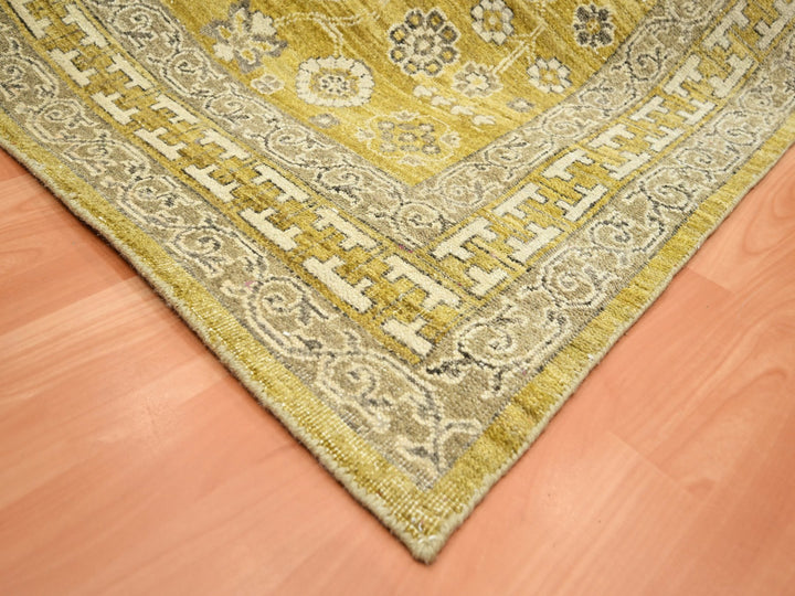 6'2" x 9'3" New Hand Knotted Green Wool Rectangle Oriental Rug - MOA10275573