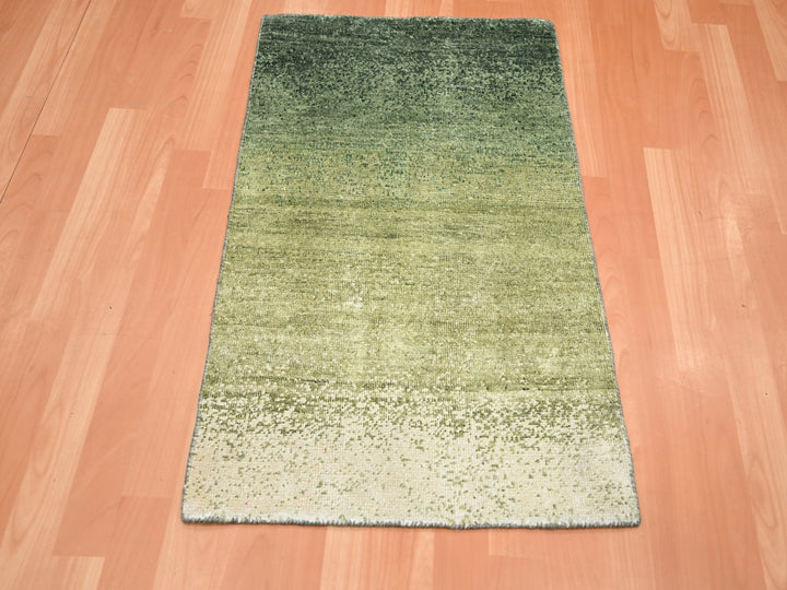 2'0" x 3'0" New Hand Knotted Green Wool Rectangle Oriental Rug - MOA10275575