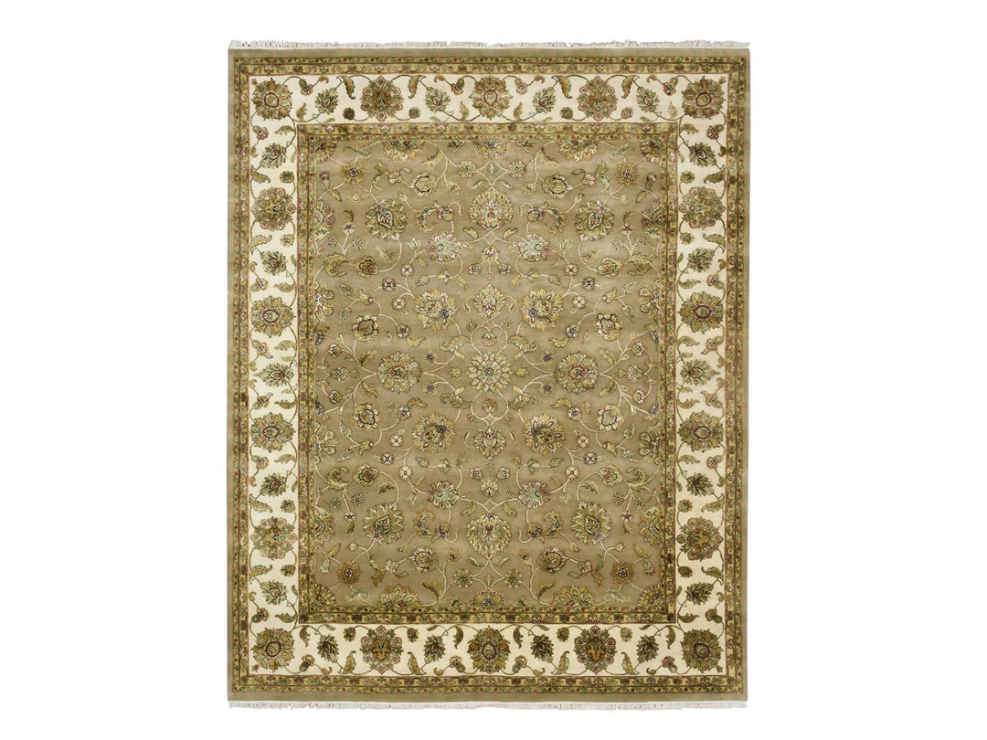 7'10" x 9'10" New Hand Knotted Brown Wool & Silk Rectangle Oriental Rug - MOA10275579