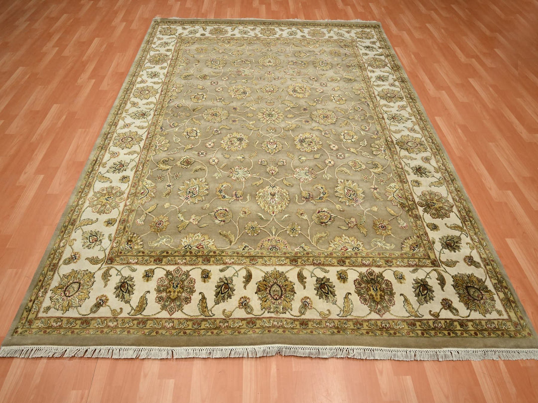 7'10" x 9'10" New Hand Knotted Brown Wool & Silk Rectangle Oriental Rug - MOA10275579