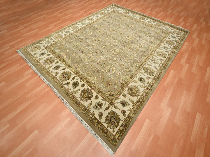 7'10" x 9'10" New Hand Knotted Brown Wool & Silk Rectangle Oriental Rug - MOA10275579