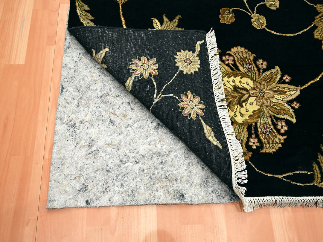 8'2" x 9'11" New Hand Knotted Black Wool & Silk Rectangle Oriental Rug - MOA10275580