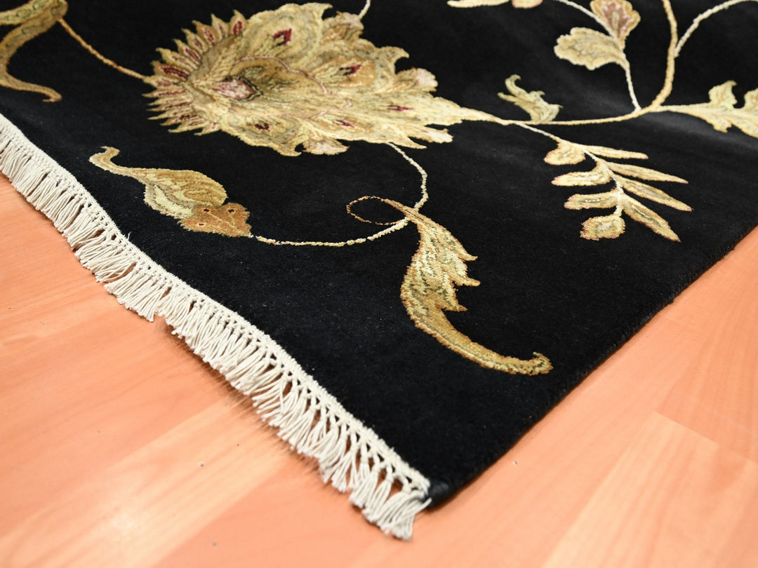 8'2" x 9'11" New Hand Knotted Black Wool & Silk Rectangle Oriental Rug - MOA10275580
